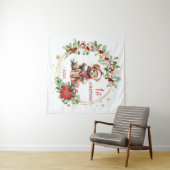 Teddybeer Foliage Poinsettia Baby 1e kerst Wandkleed (In Situ (horizontaal))