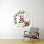 Teddybeer Foliage Poinsettia Baby 1e kerst Wandkleed (In situ)