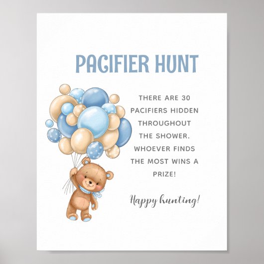 Teddybeer-fopspeen-jacht baby shower spel poster (Voorkant)