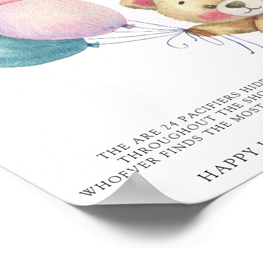 Teddybeer - fopspeen jacht baby shower spel poster (Hoek)