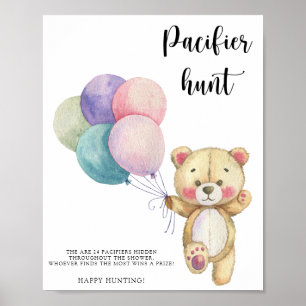 Teddybeer - fopspeen jacht baby shower spel poster
