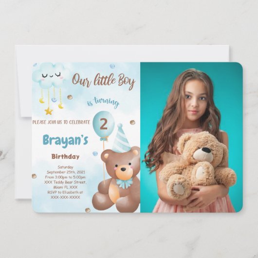 Teddybeer-foto-uitnodiging Kaart (Voorkant)