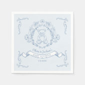 Teddybeer Frans blauw Toile Baby shower Servet (Voorkant)