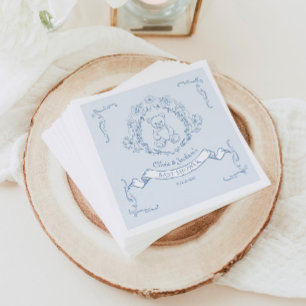 Teddybeer  Frans blauw Toile Baby shower Servet