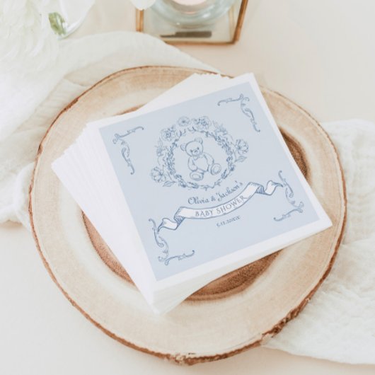 Teddybeer Frans blauw Toile Baby shower Servet