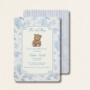 teddybeer, Franse Toile Blue Floral Kaart