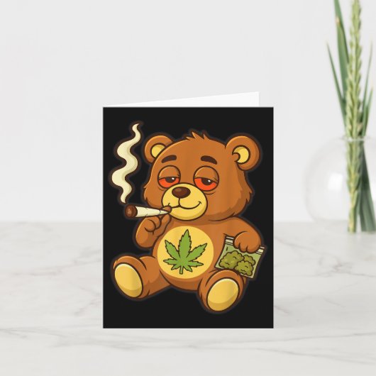 Teddybeer Funny Weed Roken Beer met Gewrichtsblad Kaart (Voorkant)