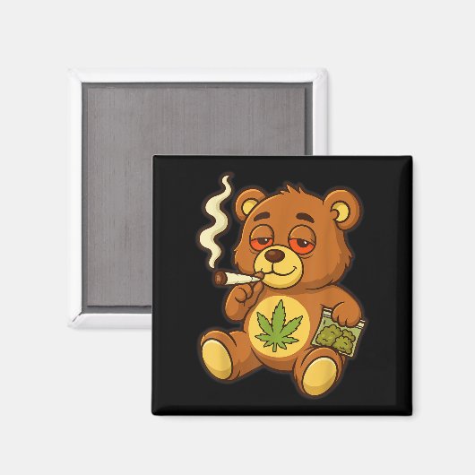 Teddybeer Funny Weed Roken Beer met Gewrichtsblad Magneet (Voorkant / Achterkant)
