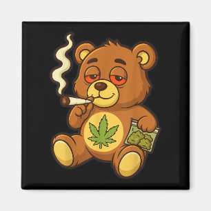 Teddybeer Funny Weed Roken Beer met Gewrichtsblad Magneet