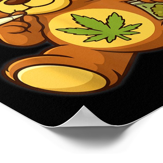 Teddybeer Funny Weed Roken Beer met Gewrichtsblad Poster (Hoek)