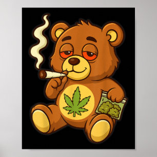 Teddybeer Funny Weed Roken Beer met Gewrichtsblad Poster