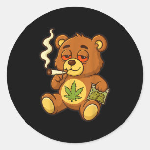 Teddybeer Funny Weed Roken Beer met Gewrichtsblad Ronde Sticker