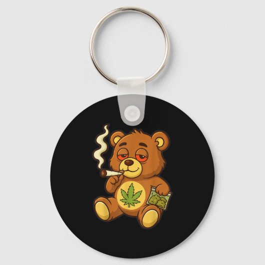 Teddybeer Funny Weed Roken Beer met Gewrichtsblad Sleutelhanger (Voorkant)