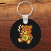 Teddybeer Funny Weed Roken Beer met Gewrichtsblad Sleutelhanger (Voorkant)
