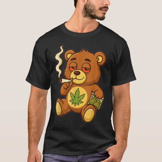 Teddybeer Funny Weed Roken Beer met Gewrichtsblad T-shirt (Voorkant)