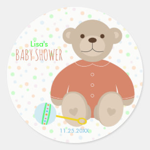 Teddybeer Gekleed in Koraal Baby shower Sticker