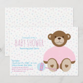 Teddybeer Gekleed in Roze Baby shower Uitnodiging (Voorkant / Achterkant)
