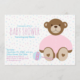 Teddybeer Gekleed in Roze Baby shower Uitnodiging