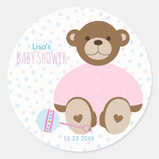 Teddybeer gekleed in roze Baby showers Sticker (Voorkant)