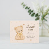 Teddybeer Gele Strik Babyshower Bedankt Briefkaart (Staand voorkant)