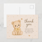 Teddybeer Gele Strik Babyshower Bedankt Briefkaart (Voorkant / Achterkant)