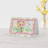 Teddybeer Gelukkig Pasen Kaart (Gele Bloem)