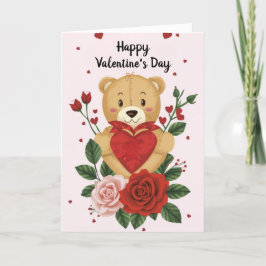 Teddybeer Gelukkige Valentijnsdag Vakantiewenskaar Feestdagen Kaart
