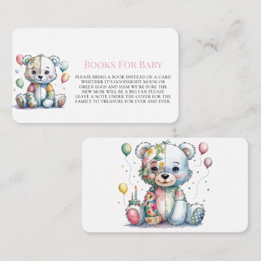 Teddybeer genaaid patchwork meisje boeken voor Bab Informatiekaartje (Voorkant / Achterkant)