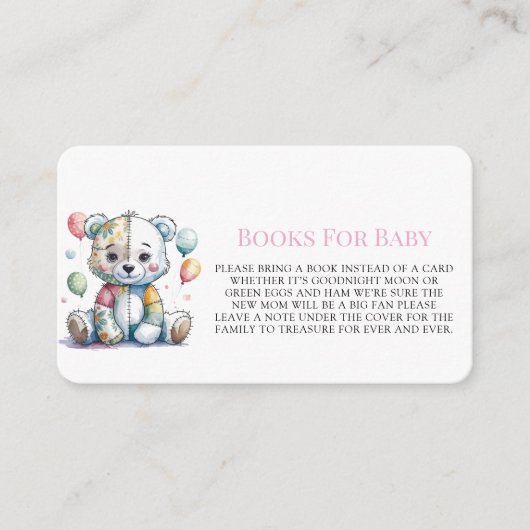 Teddybeer genaaid patchwork meisje boeken voor Bab Informatiekaartje (Voorkant)