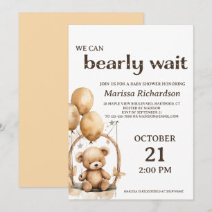 Teddybeer genderneutraal Baby shower Kaart