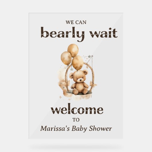 Teddybeer genderneutraal Baby shower welkom Acryl Bord (Voorkant)