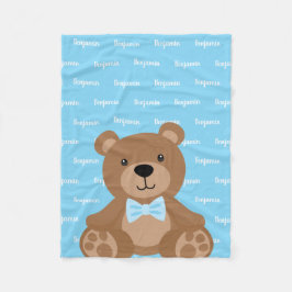Teddybeer gepersonaliseerde blauwe naam jongen fleece deken