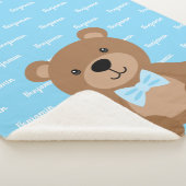 Teddybeer gepersonaliseerde blauwe naam jongen sherpa deken (3/4)