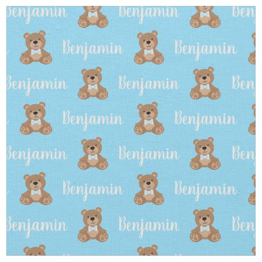 Teddybeer Gepersonaliseerde Blauwe Naam Stof (Close Up)