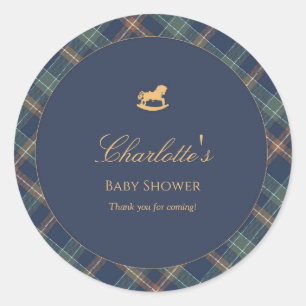 Teddybeer Geruite Jongens Baby Borrel  Ronde Sticker