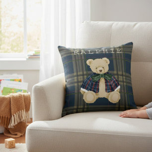Teddybeer geruite kinderkamer decoratie kussen