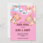 Teddybeer Geslacht onthullen uitnodigingsballonnen Kaart (Voorkant)
