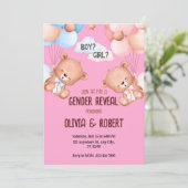 Teddybeer Geslacht onthullen uitnodigingsballonnen Kaart (Staand voorkant)