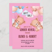 Teddybeer Geslacht onthullen uitnodigingsballonnen Kaart (Voorkant / Achterkant)