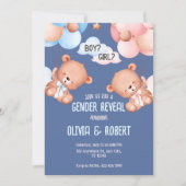 Teddybeer Geslacht onthullen uitnodigingsballonnen Kaart (Voorkant)