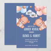 Teddybeer Geslacht onthullen uitnodigingsballonnen Kaart (Voorkant / Achterkant)