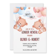 Teddybeer Geslacht onthullen uitnodigingsballonnen