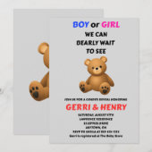 Teddybeer geslacht onthulling uitnodiging (Voorkant / Achterkant)