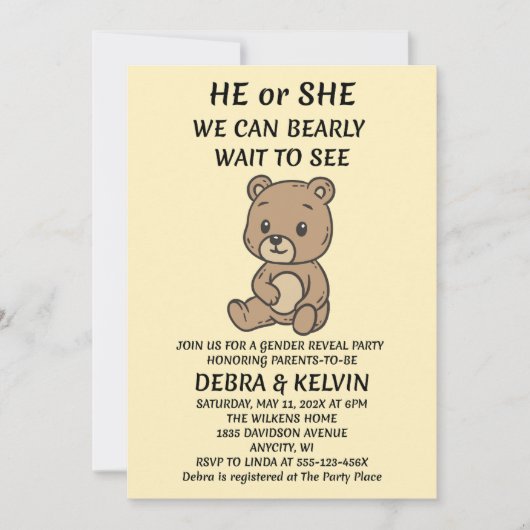 Teddybeer geslacht onthulling uitnodiging (Voorkant)