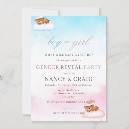 Teddybeer Geslacht Onthulling Uitnodiging Geslacht (Voorkant)