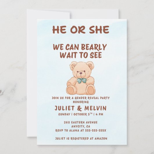 Teddybeer Geslacht Uitnodiging (Voorkant)