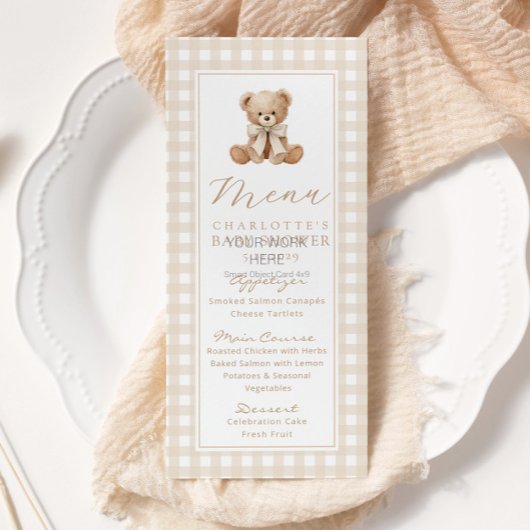 Teddybeer Geslachtsonafhankelijke Gingham Baby Sho Menu