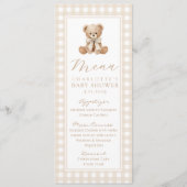 Teddybeer Geslachtsonafhankelijke Gingham Baby Sho Menu (Voorkant)