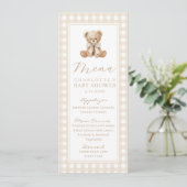 Teddybeer Geslachtsonafhankelijke Gingham Baby Sho Menu (Staand voorkant)