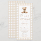 Teddybeer Geslachtsonafhankelijke Gingham Baby Sho Menu (Voorkant / Achterkant)